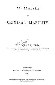 Cover of: An analysis of criminal liability by E. C. Clark