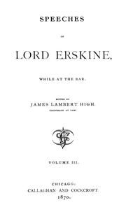 Cover of: Speeches of Lord Erskine, while at the bar. by Thomas Erskine