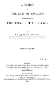 Cover of: A digest of the law of England with reference to the conflict of laws. by Albert Venn Dicey