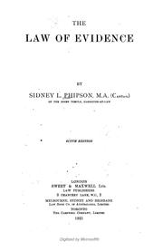 Cover of: The law of evidence by Sidney L. Phipson