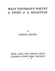 Cover of: Walt Whitman's poetry: a study & a selection