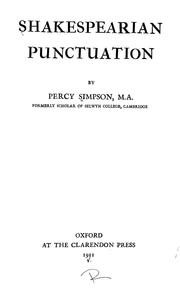 Cover of: Shakespearian punctuation by Percy Simpson