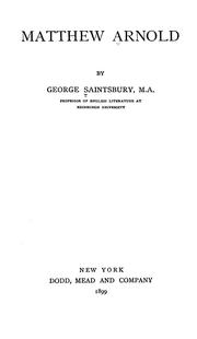 Matthew Arnold by Saintsbury, George