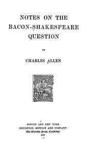 Cover of: Notes on the Bacon-Shakespeare question