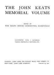 Cover of: The John Keats memorial volume