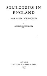 Cover of: Soliloquies in England and later soliloquies