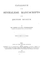 Cover of: Catalogue of the Sinhalese manuscripts in the British museum