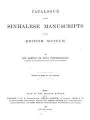 Catalogue of the Sinhalese manuscripts in the British museum by British Museum. Department of Printed Books