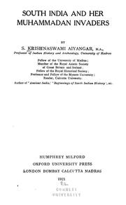 Cover of: South India and her Muhammadan invaders by Sakkottai Krishnaswami Aiyangar