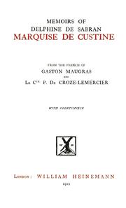Cover of: Memoirs of Delphine de Sabran, marquise de Custine