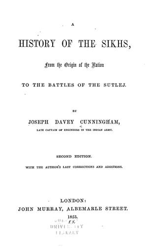 A history of the Sikhs by Joseph Davey Cunningham