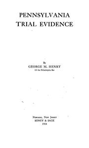 Cover of: Pennsylvania trial evidence