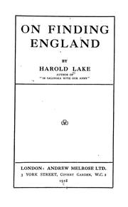 Cover of: On finding England by Harold Lake, Harold Lake