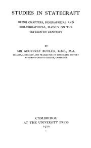 Cover of: Studies in statecraft by Butler, Geoffrey G. Sir