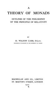 Cover of: A theory of monads: outlines of the philosophy of the principle of relativity