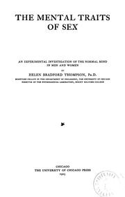 Cover of: The mental traits of sex: an experimental investigation of the normal mind in men and women.