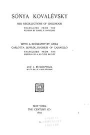 Cover of: Sónya Kovalévsky: her recollections of childhood