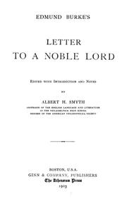 Cover of: Edmund Burke's Letter to a noble lord