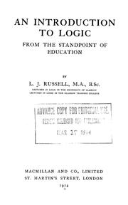 Cover of: introduction to logic: from the standpoint of education