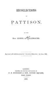 Cover of: Recollections of Pattison. by Lionel A. Tollemache