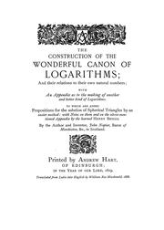 Cover of: The construction of the wonderful canon of logarithms by John Russell Napier