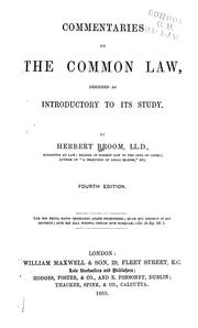 Cover of: Commentaries on the common law: designed as introductory to its study.