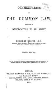 Cover of: Commentaries on the common law by Herbert Broom