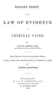 Cover of: Roscoe's Digest of the law of evidence in criminal cases. by Henry Roscoe