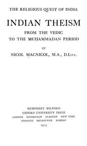Cover of: Indian theism by Macnicol, Nicol