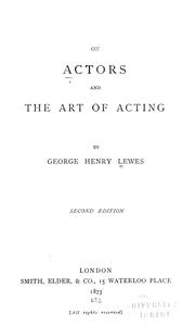Cover of: On actors and the art of acting
