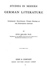 Cover of: Studies in modern German literature: Sundermann; Hauptmann; Women writers of the nineteenth century