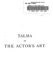 Cover of: Talma on The actor's art