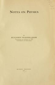 Front cover of Notes on physics by Snow, Benjamin Warner