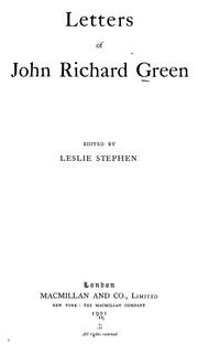 Letters of John Richard Green by John Richard Green