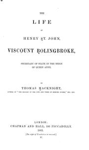Cover of: The life of Henry St. John, viscount Bolingbroke ...