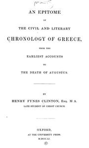 Cover of: An Epitome of the Civil and Literary Chronology of Greece: From the Earliest ...