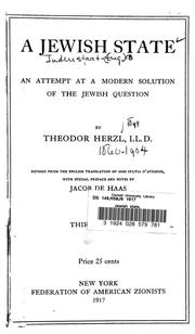 Cover of: A Jewish state by Theodor Herzl