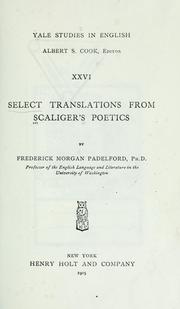 Cover of: Select translations from Scaliger's Poetics