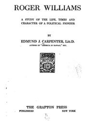 Cover of: Roger Williams by Edmund J. Carpenter, Edmund J. Carpenter