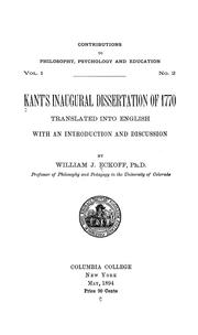 Cover of: Kant's inaugural dissertation of 1770