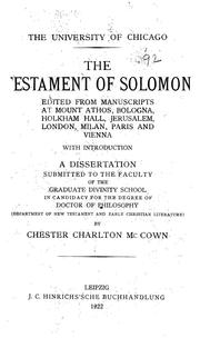 Cover of: The Testament of Solomon by with introd. by Chester Charlton McCown.