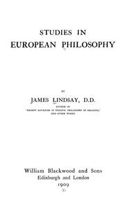 Cover of: Studies in European philosophy