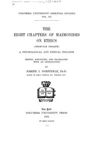 Cover of: The eight chapters of Maimonides on ethics: (Shemonah perakim)