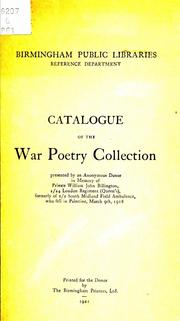 Cover of: Catalogue of the war poetry collection. by Birmingham Public Libraries.