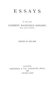 Cover of: Essays by Clement Mansfield Ingleby