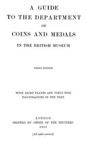 Cover of: A guide to the Department of coins and medals in the British museum.