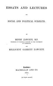 Cover of: Essays and lectures on social and political subjects