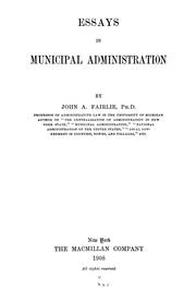 Cover of: Essays in municipal administration