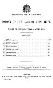 Cover of: Results of a census of the colony of the Cape of Good Hope, as on the night of Sunday, the 5th April, 1891 ...