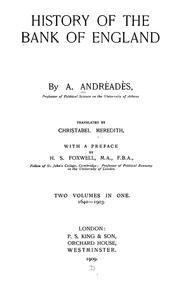 Cover of: History of the Bank of England by Andreas Michaēl Andreadēs